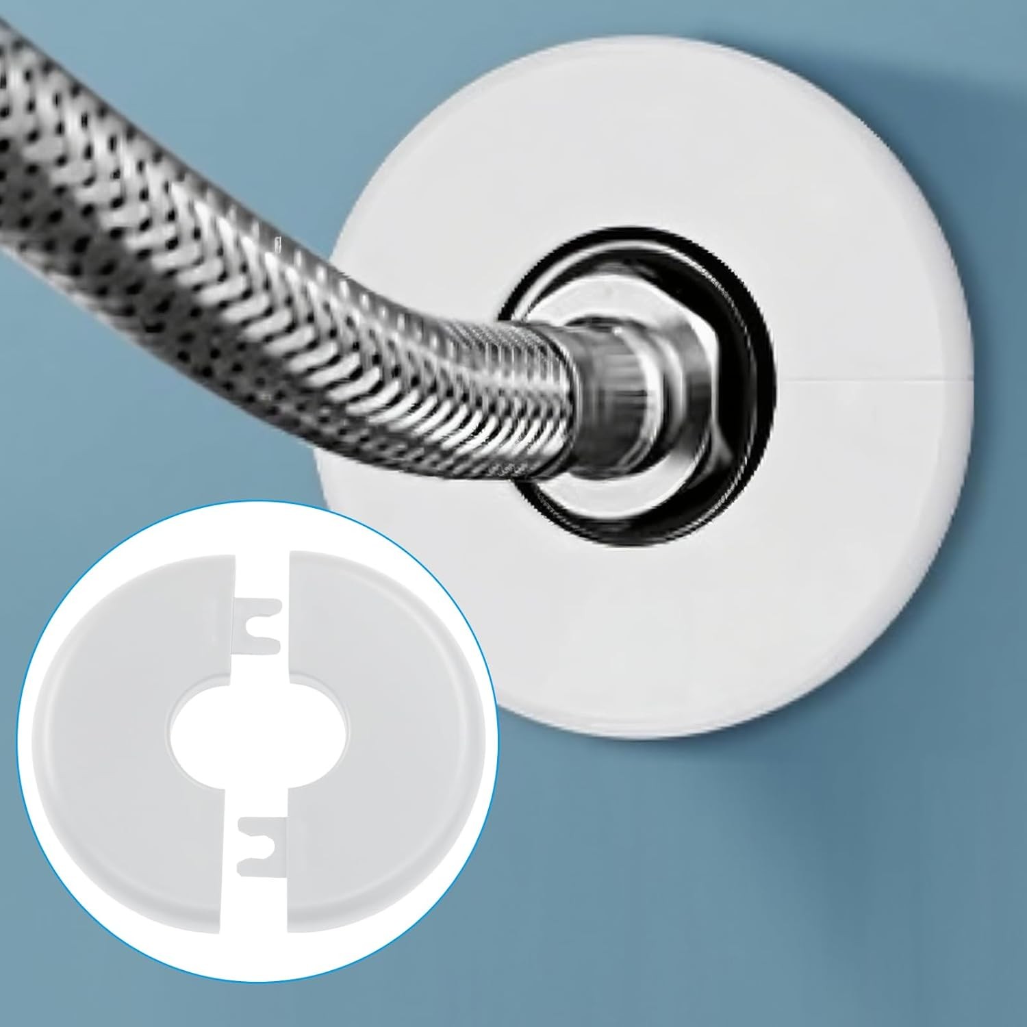 4 Pcs Wall Split Flange, Self-Adhesive ABS Round Escutcheon Plate with Buckles
