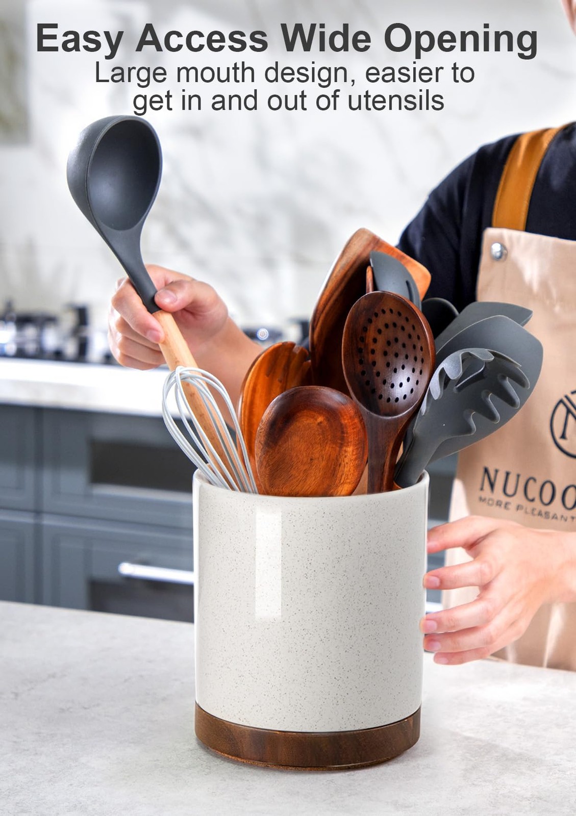 Nucookery 360�Rotating Utensil Holder, 7.2″ Large Utensil Crock, White Ceramic C