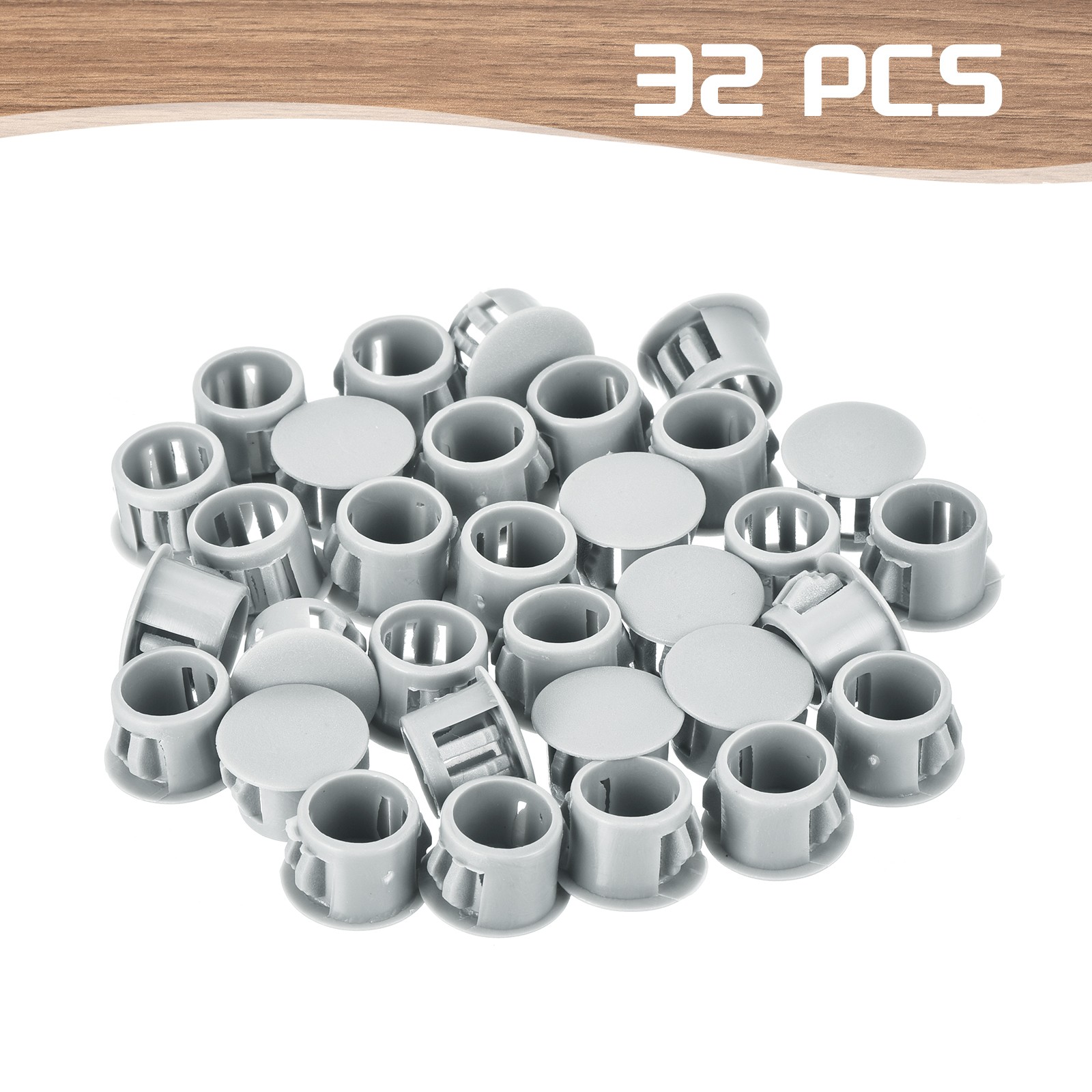 32Pcs 12mm Light Gray Nylon Plastic Round Locking Hole Plugs Insert End Cap