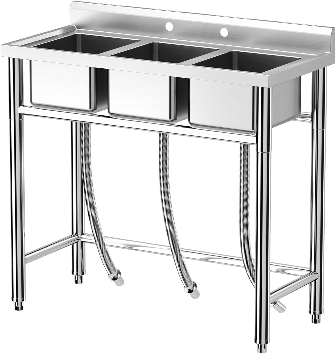 Kitchen Sink Stainless Steel Commercial 3 Compartment Utility Sink W/ Backsplash