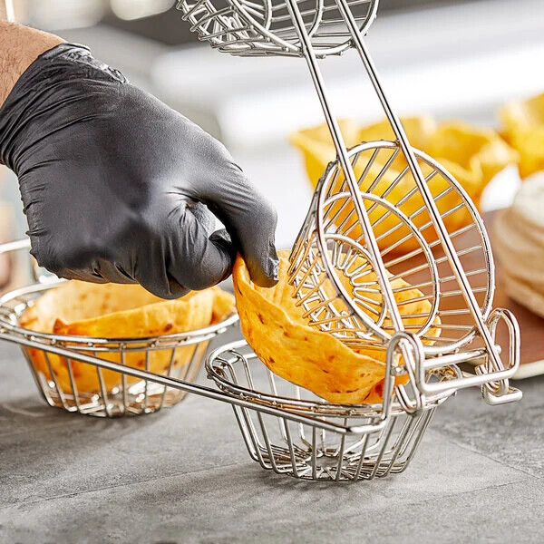6″ Nickel-Plated Stainless Steel Tortilla Double Taco Cup Specialty Fryer Basket