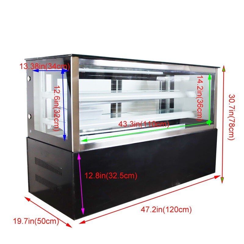 47.2″Electric Cooling Air Bakery Showcase Right Angle Cake Display Showcase 220V