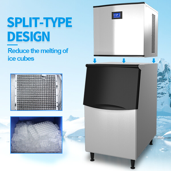TECSPACE Commercial 110V 1200W Freestanding Ice Maker 550LBS/24H with 350LBS Bin