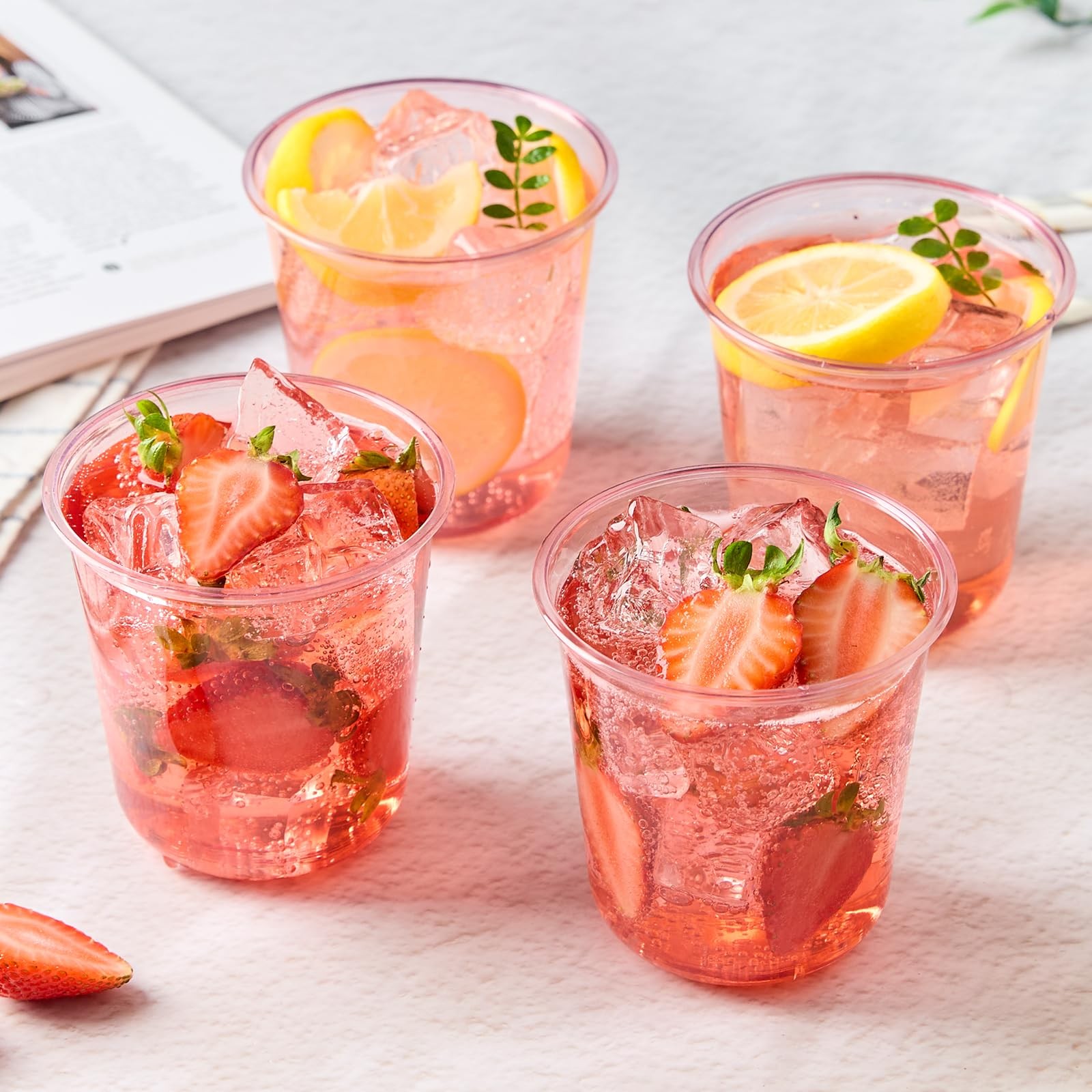 12 oz Pink Plastic Cups, 50 Pcs Disposable Stemless Wine Glasses Round Bottom…