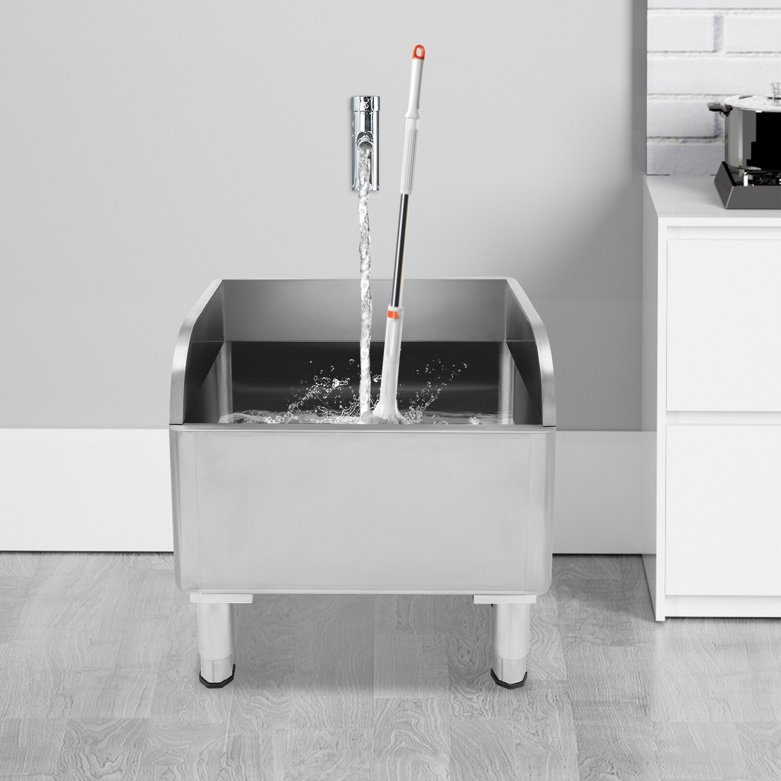 Commercial Stainless Steel Floor Mop Sink – 24″ x 16″ x 22″, 12″ Deep Basin