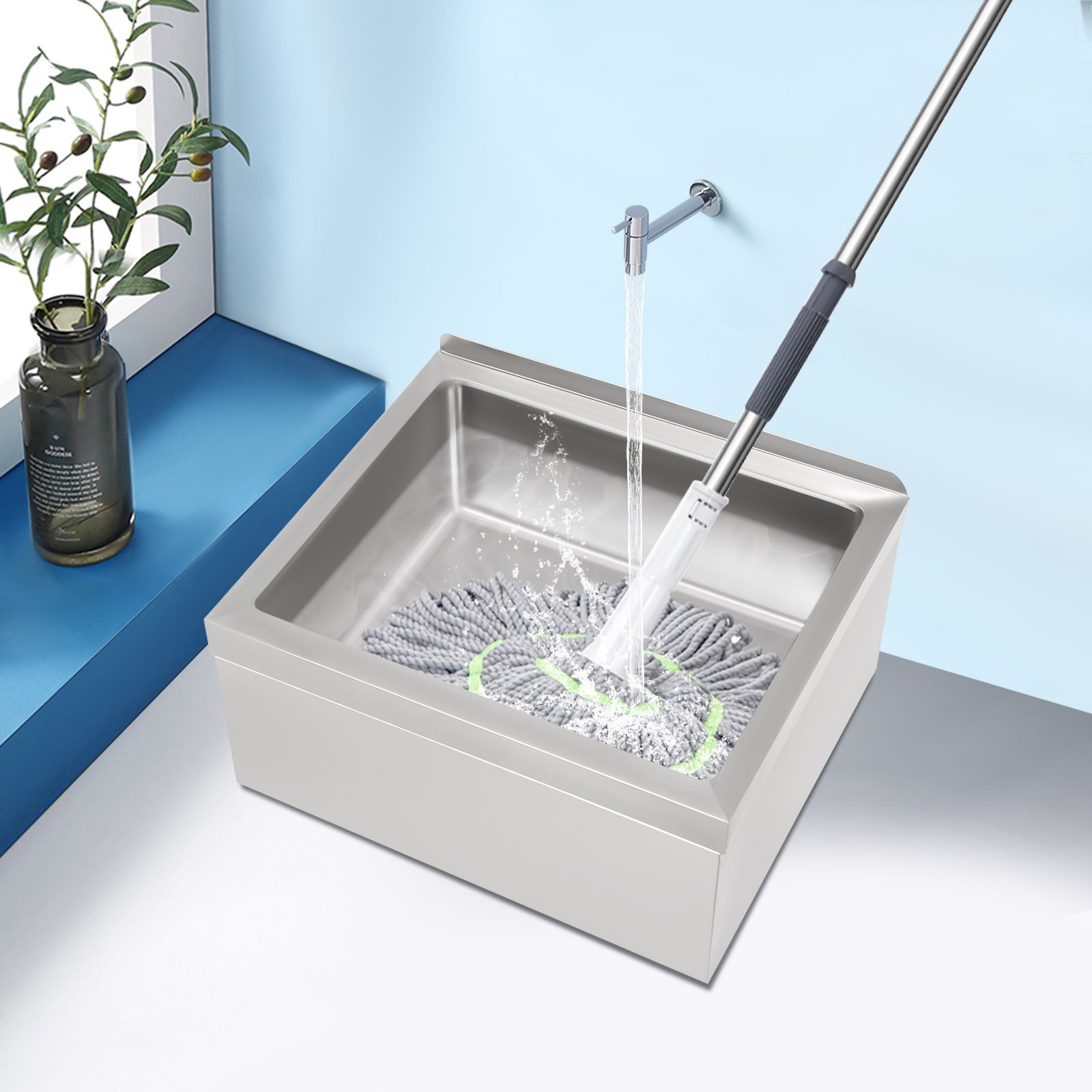 Commercial Wall-mounted Mop Sink Stainless Steel Floor Mop Sink Rectangular