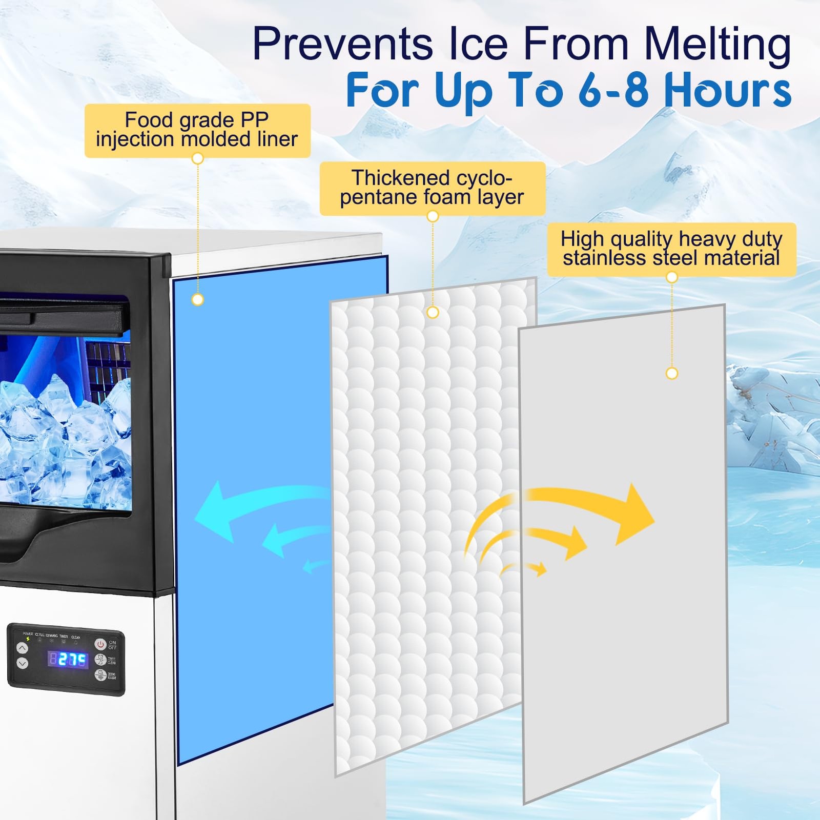 For Home Restaurants Bars Commercial Ice Maker 100LBS/24H 33LBS Capacity Stainle