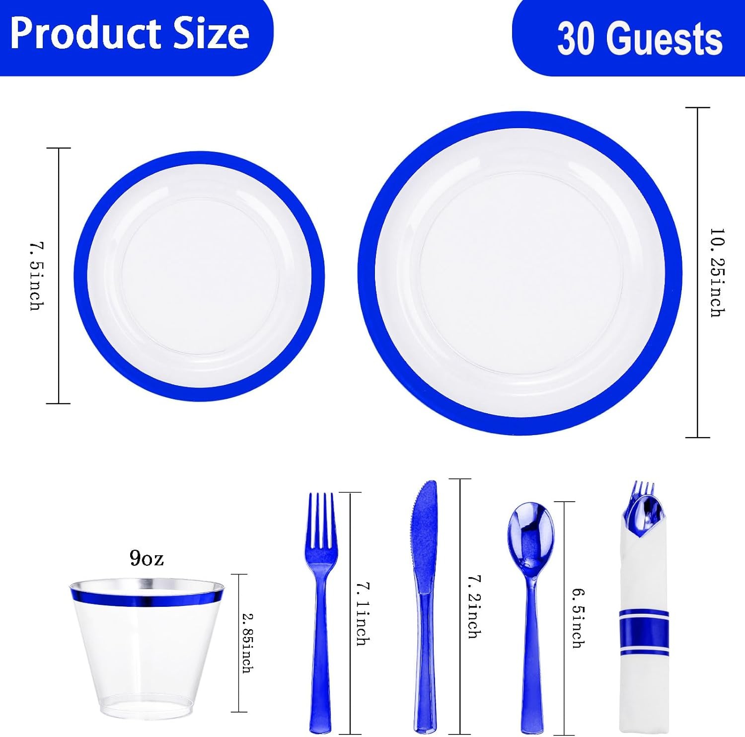 210 Pcs Dark Blue Plastic Plates, Clear Disposable Plates for 30 Guests, Blue