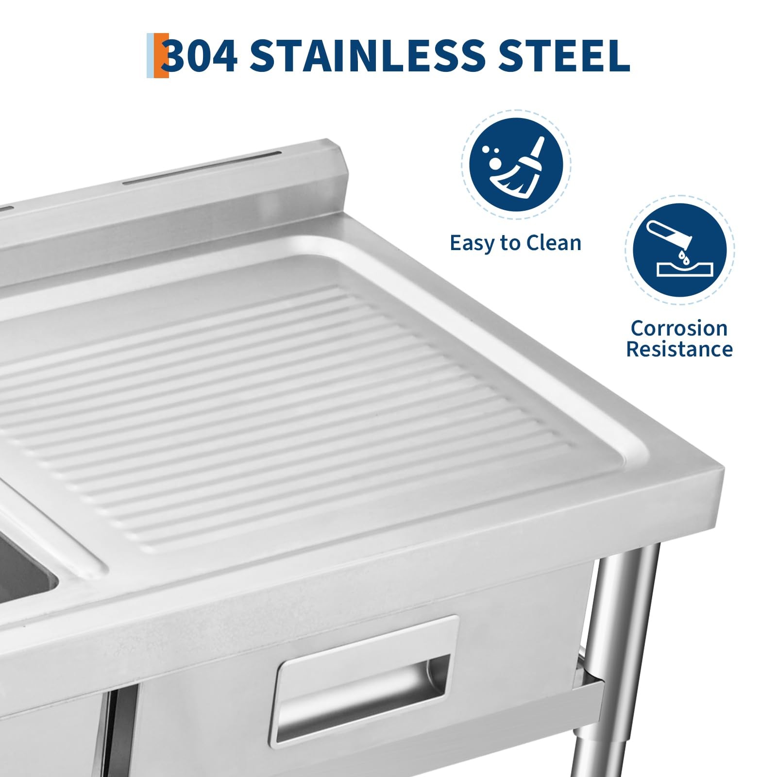 39″ Stainless Steel Utility Sink, Freestanding Single Bowl Kitchen Sink & Faucet
