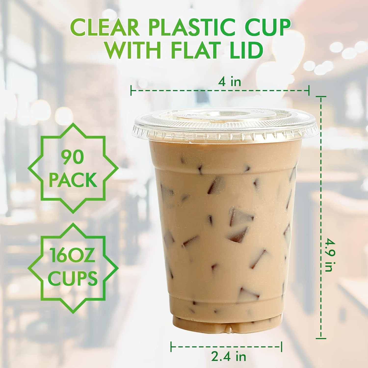 Lilymicky 90 Sets 16 oz Clear Plastic Cups With Flat Lids, 16 Ounce Disposable D