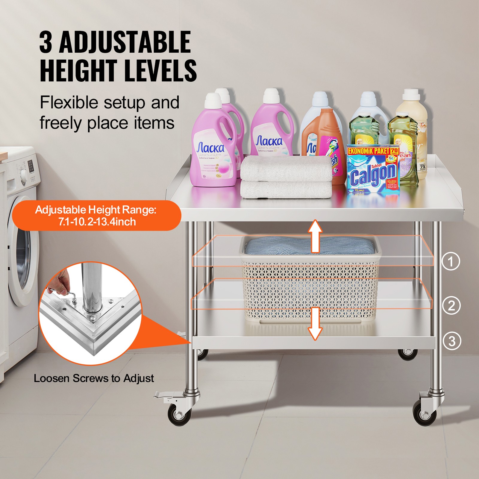 Stainless Steel Work Table 30x36x30 Inch with 4 Wheels & Backsplash