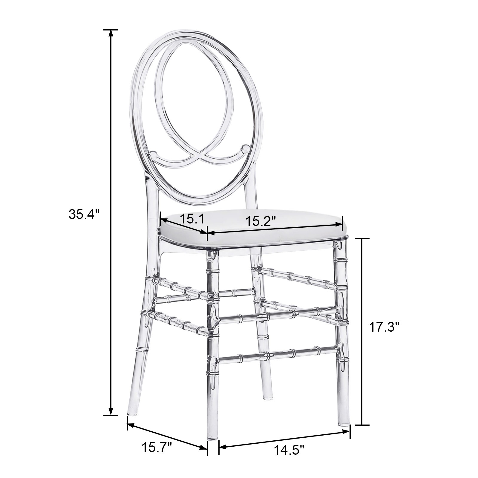 Set of 3 Clear Acrylic Chiavari Dining Ghost Chairs with Cushions for Banquet