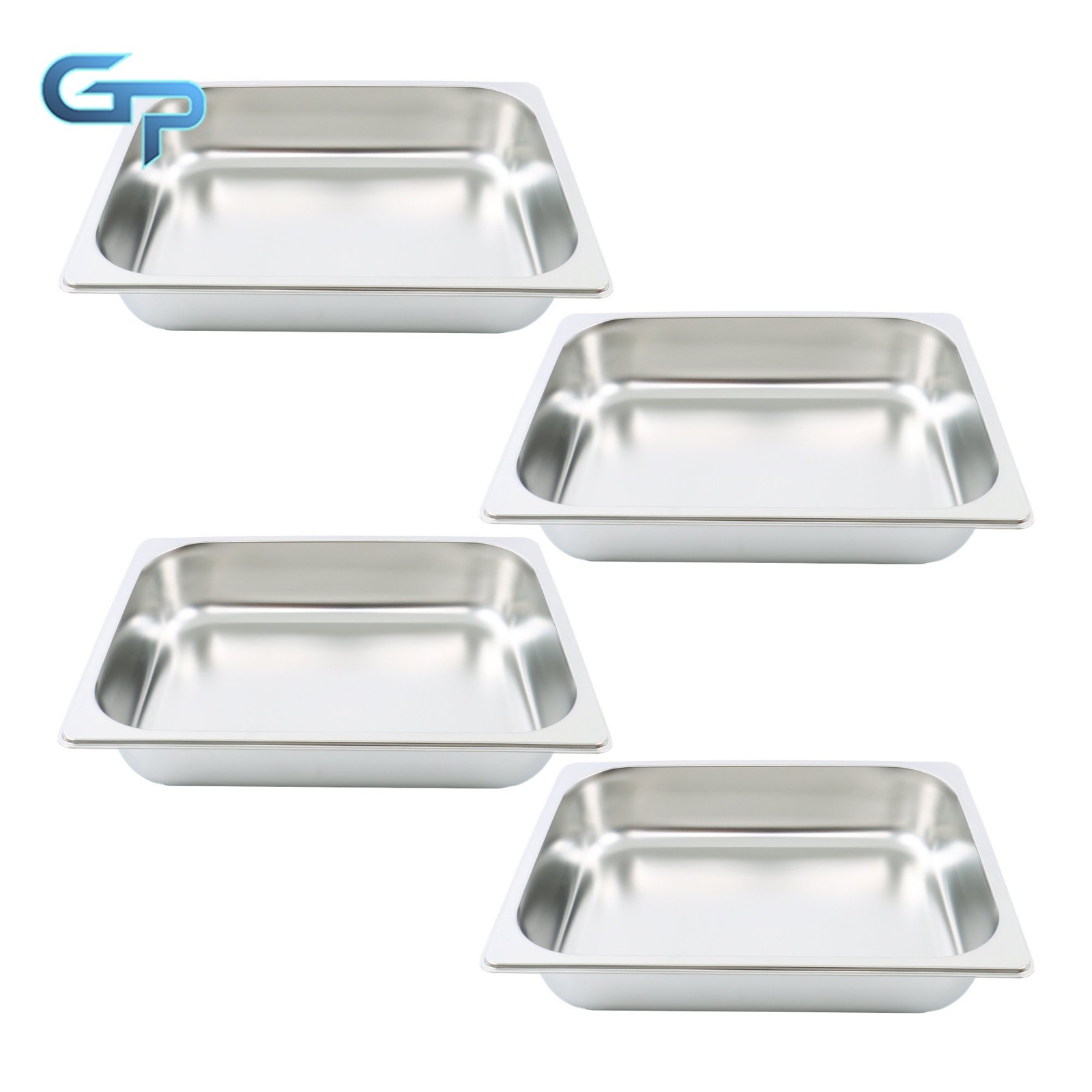 Set of 4 Half-Size Stainless Steel Steam Pans, 2.5″ Deep for Buffet & Catering