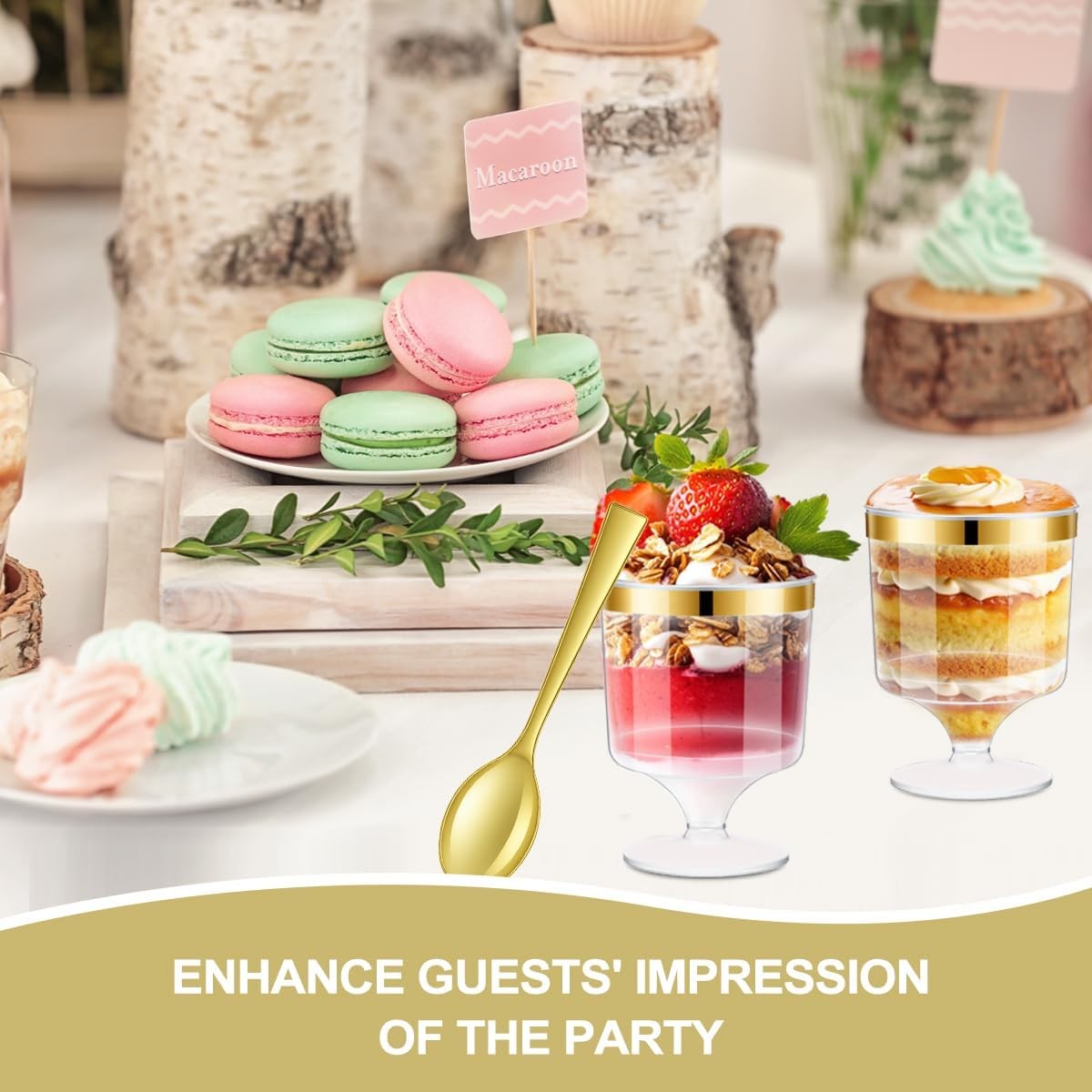 160Pcs Dessert Cups with Golden Spoon,5Oz Clear Plastic Parfait Cups,Mini