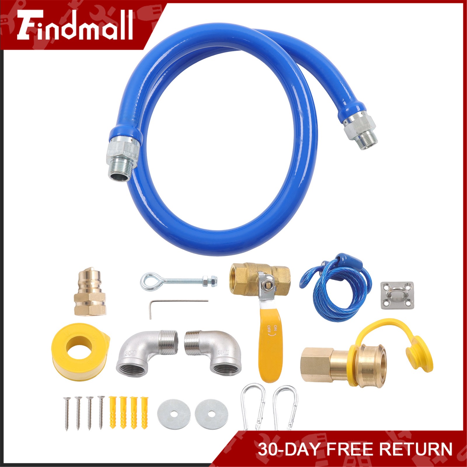 Findmall 1675KIT48 Safety System Kit, 48 Inch Commercial Gas Hose Connector Kit