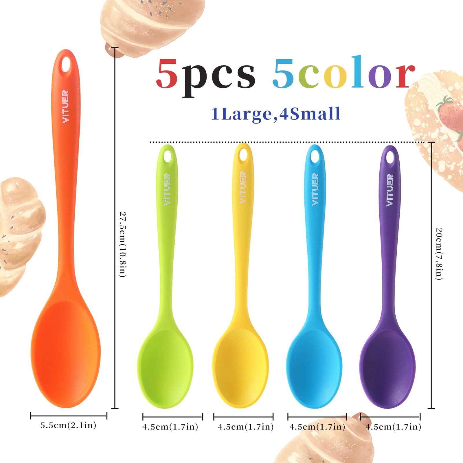 5PCS Silicone Serving 1 Large + 4 Small, Red, Yellow, Blue, Green, Purple