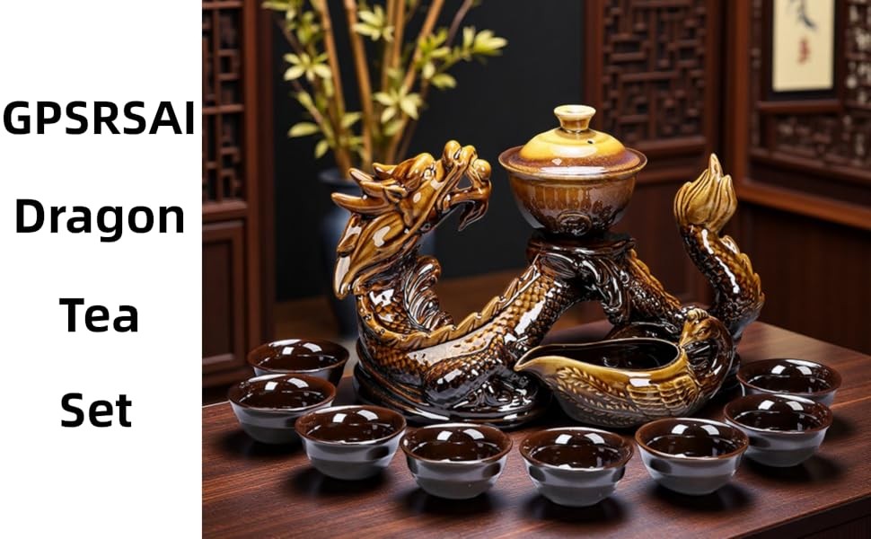 Chinese Gongfu Tea Set – Ceramic Teapot with Infuser, 8 Cups, Semi Automatic