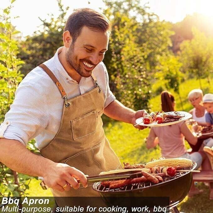 Heavy Duty Canvas Kitchen Chef Cooking Apron Cross-Back Adjustable Bib Work BBQ