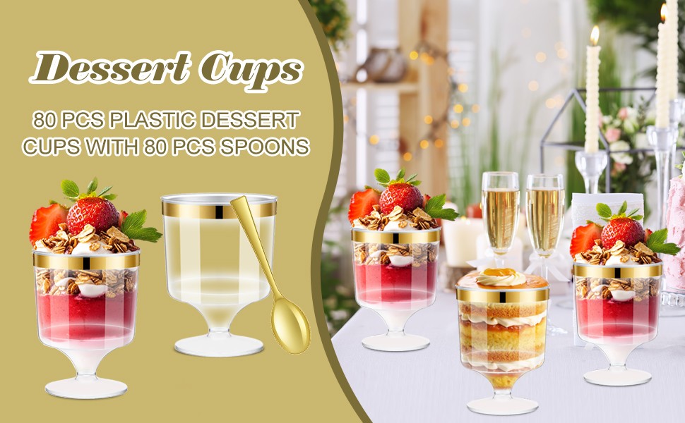 160Pcs Dessert Cups with Golden Spoon,5Oz Clear Plastic Parfait Cups,Mini