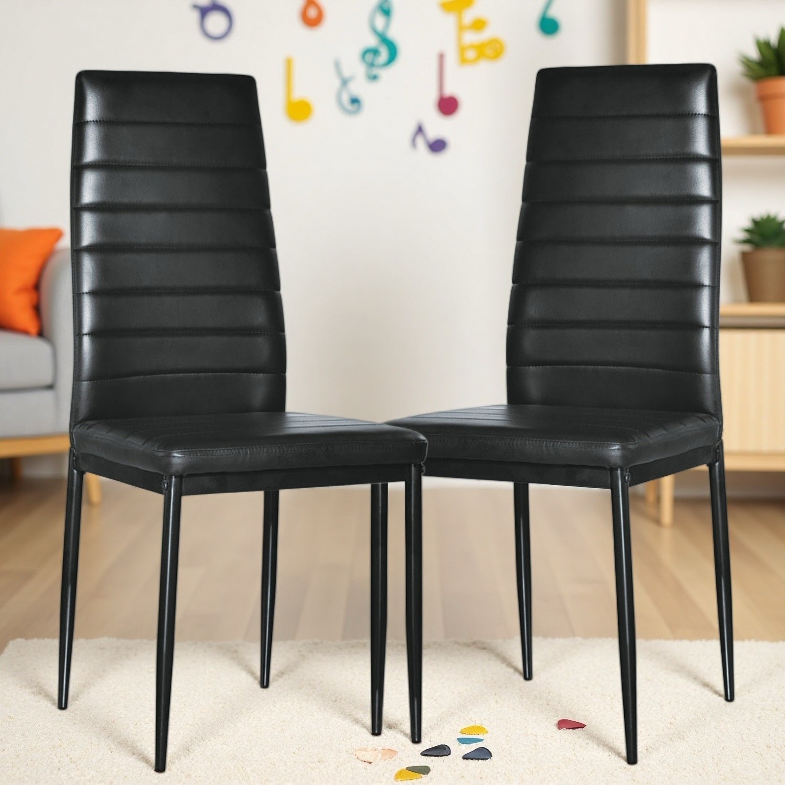 4PCS Black High Back Dining Chair, Modern Kitchen Chair & Restaurant Chair