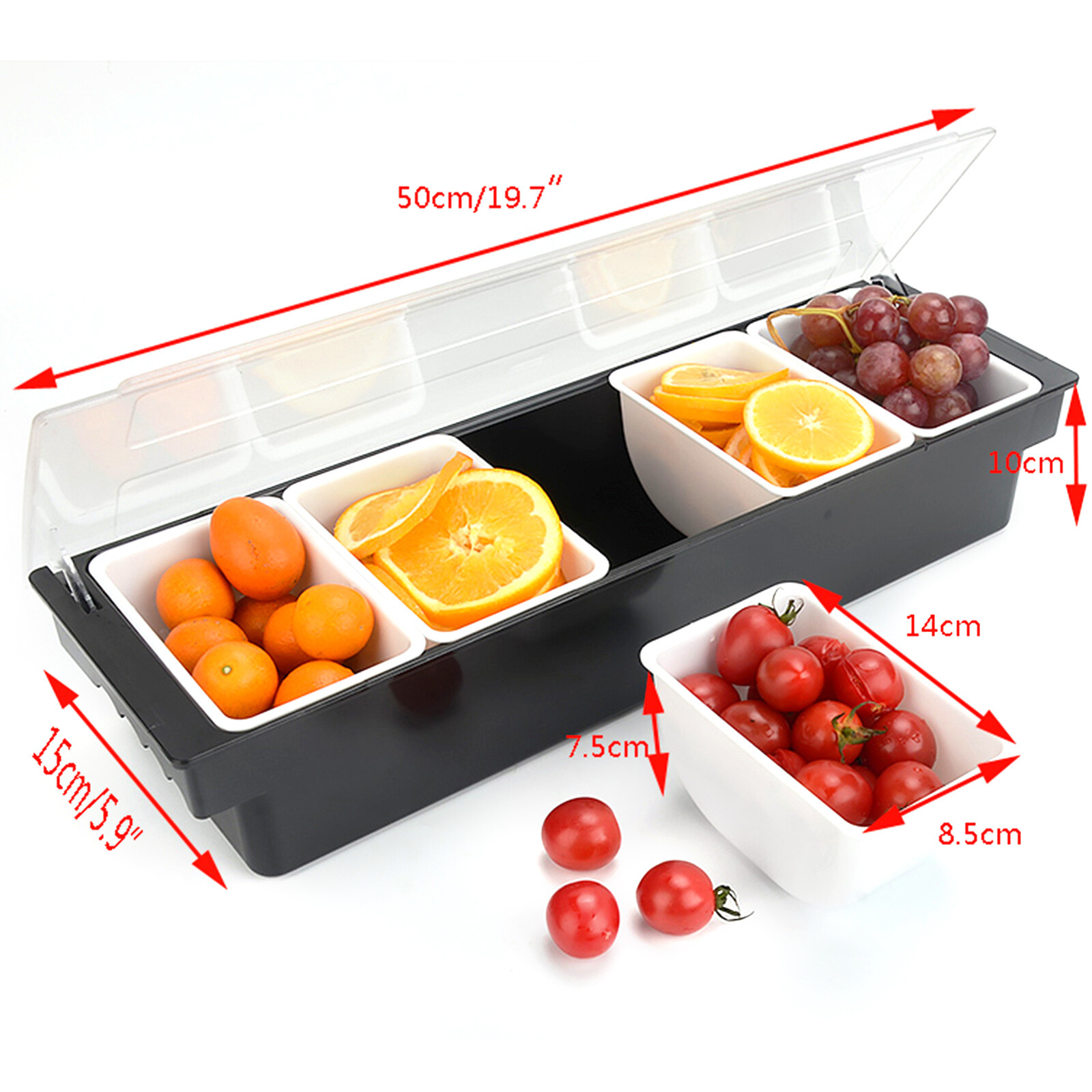 Condiment Tray Bar Caddy 3/4/5 Compartments Garnish Station Food Tray Bar Holder