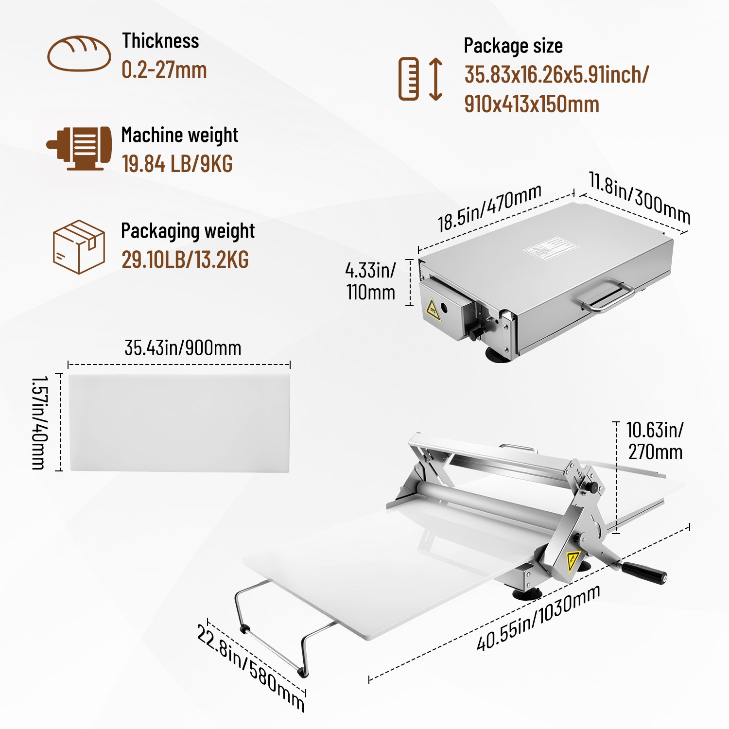 0.2-27mm Croissant Dough Press Machine Manual Pastry Dough Sheeter Dough Roller