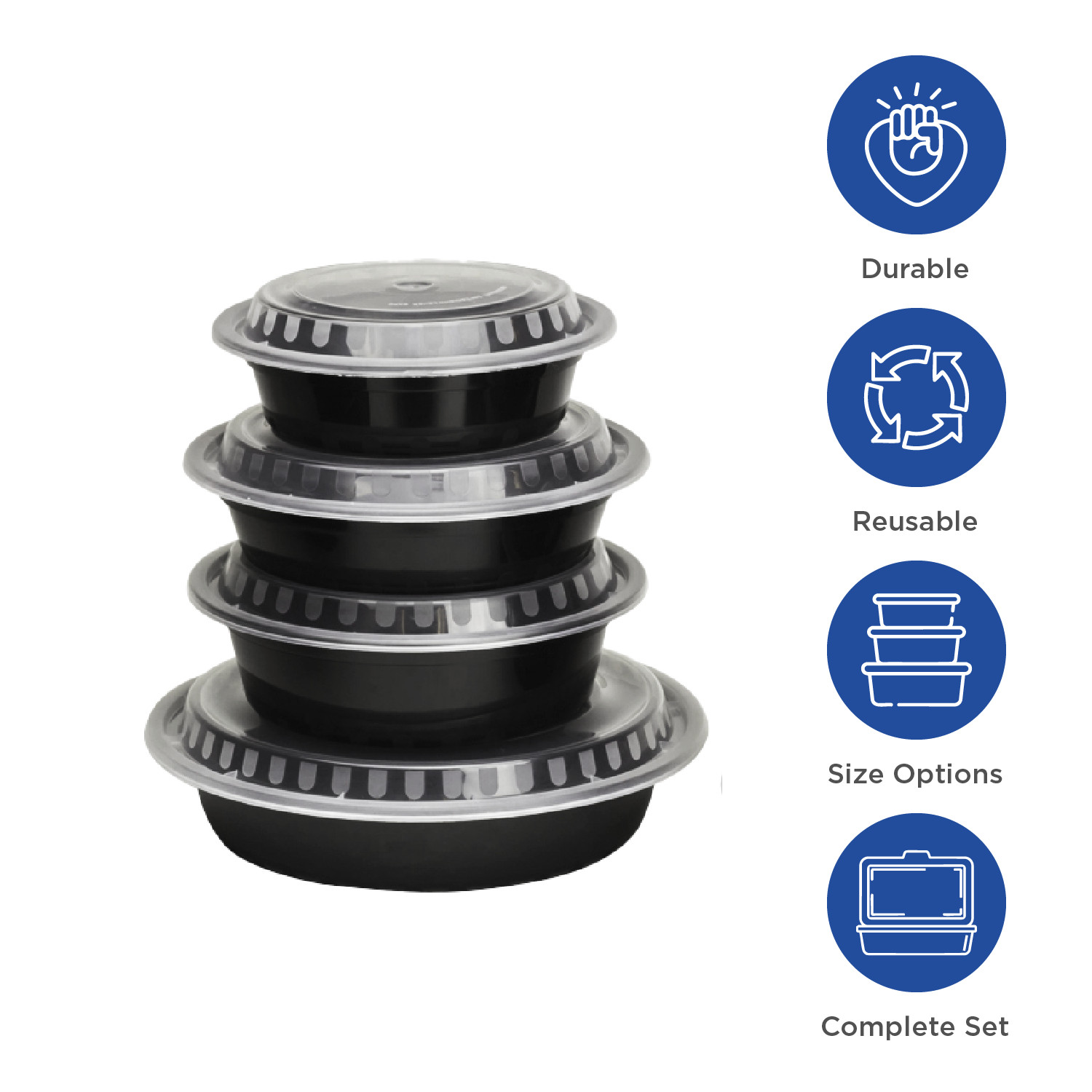 Karat 24oz PP Plastic Microwavable Round Food Containers & Lids – Black – 150 ct