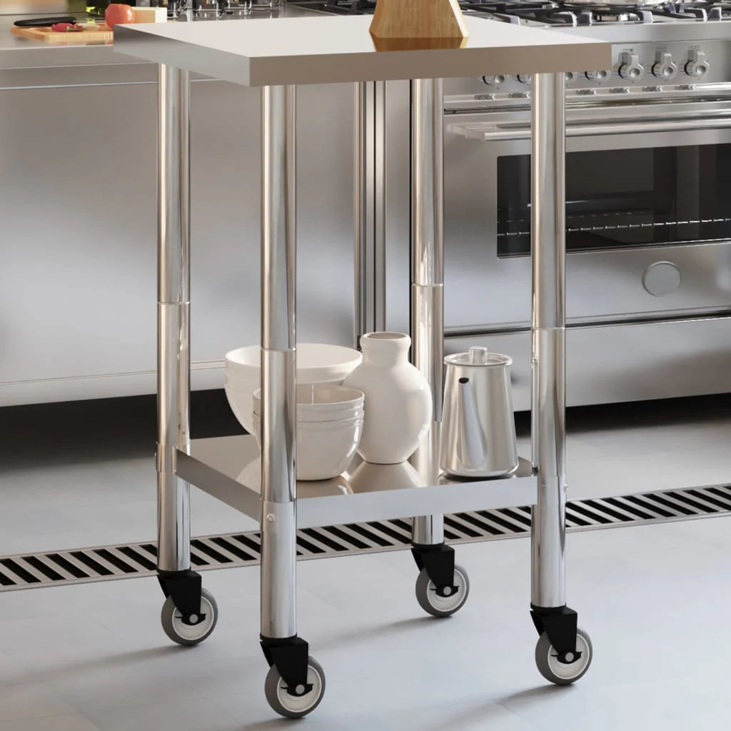 Vidaxx Kitchen Work Table with Wheels 55x55x85 cm Stainless Steel