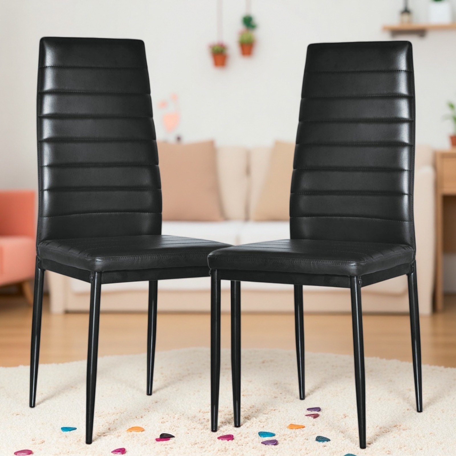 4PCS Black High Back Dining Chair, Modern Kitchen Chair & Restaurant Chair