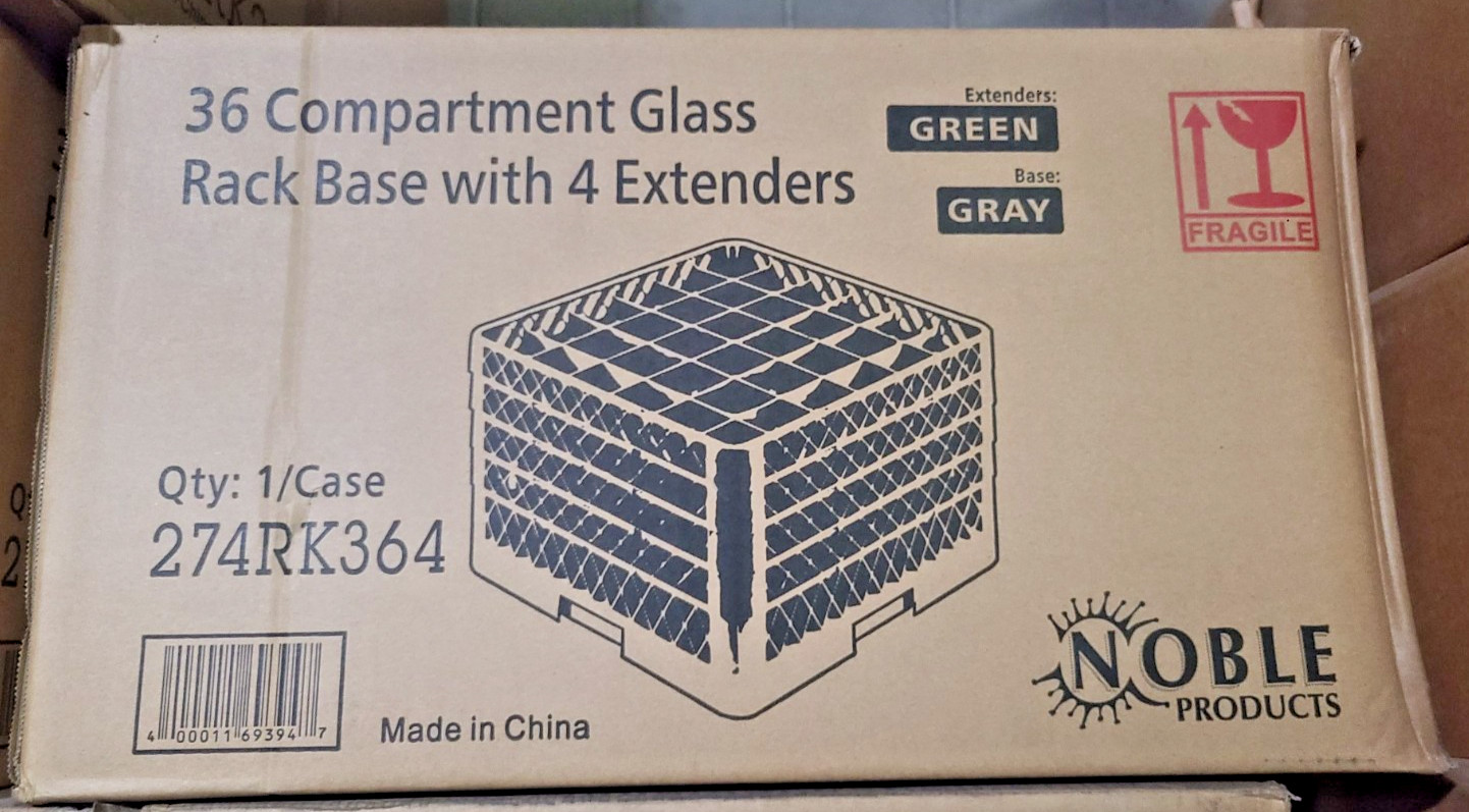 Noble 274RK364 Commercial Dishwasher Machine 36 Cup Glass Rack w/4 Extenders