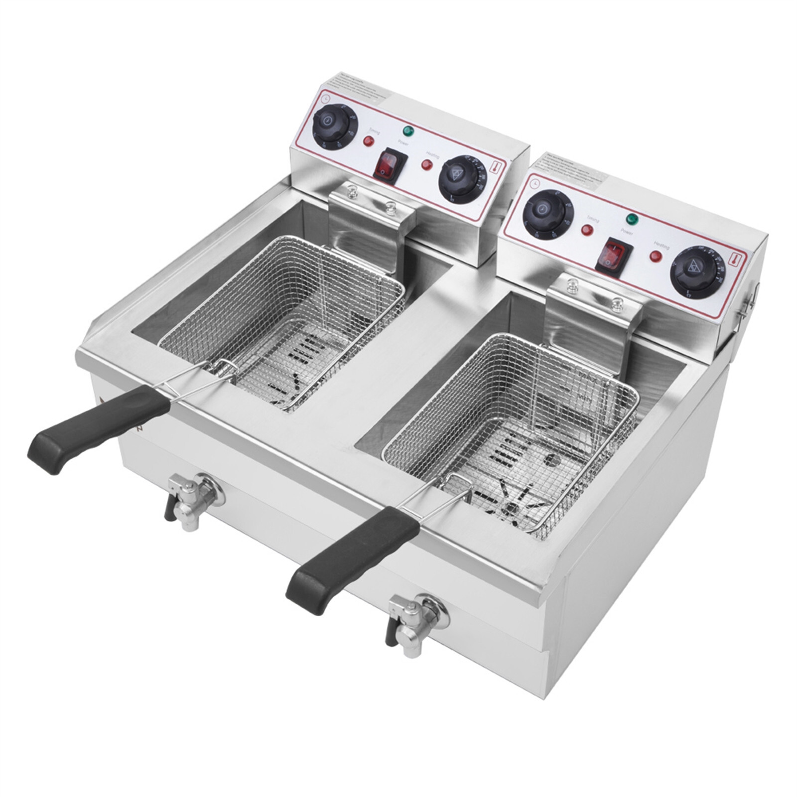 24.9QT/23.6L Stainless Steel Faucet Double Tank Deep Fryer 3400W (Large Handle)