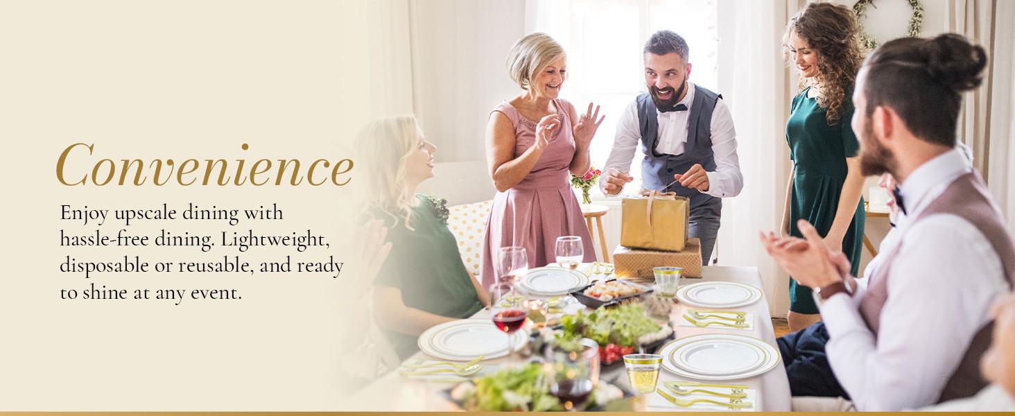 Plastic Plates for Party | 210 Pieces | White w/Gold Rim | Plates and Napkins