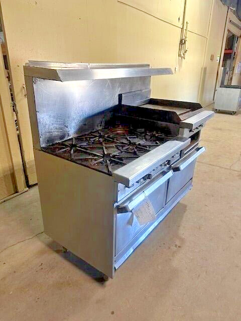 STAINLESS STEEL NATURAL GAS 6 BURNER 1 GRIDDLE/GRILL DOUBLE OVEN COMBO