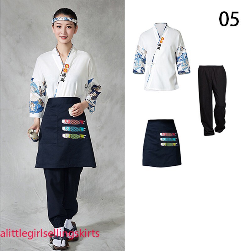 M-2XL Sushi Chef Kimono Style Coat Uniform Waiter Overalls Japanese Work Jacket