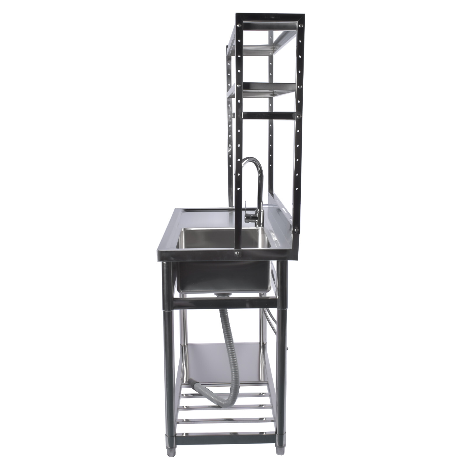 39.4in Stainless Steel Utility Sink Set Left Platform Commercial Sink w/ Shelves