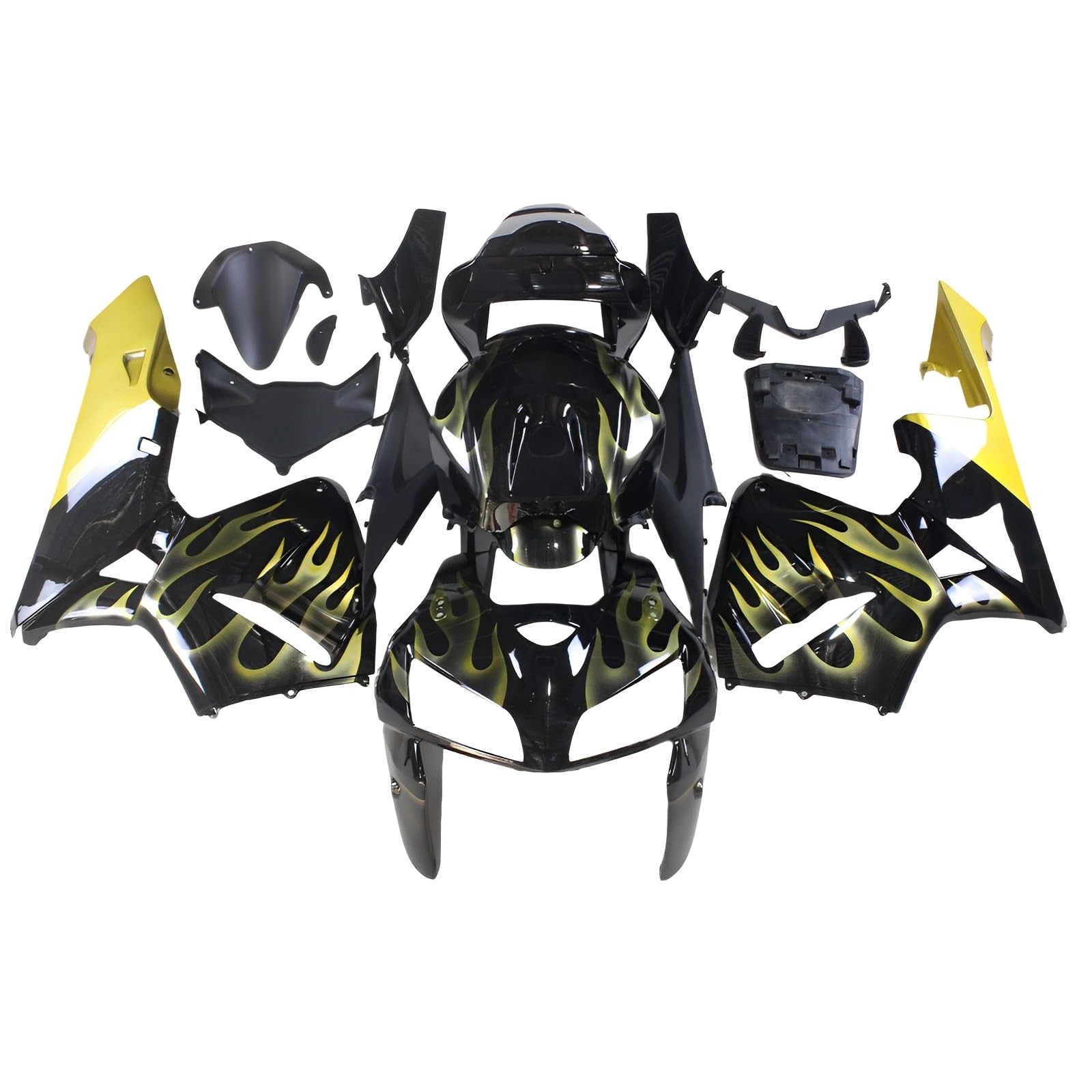 ABS Injection Fairing Kit Honda CBR600RR 2005-2006 Gloss Black Yellow Flames