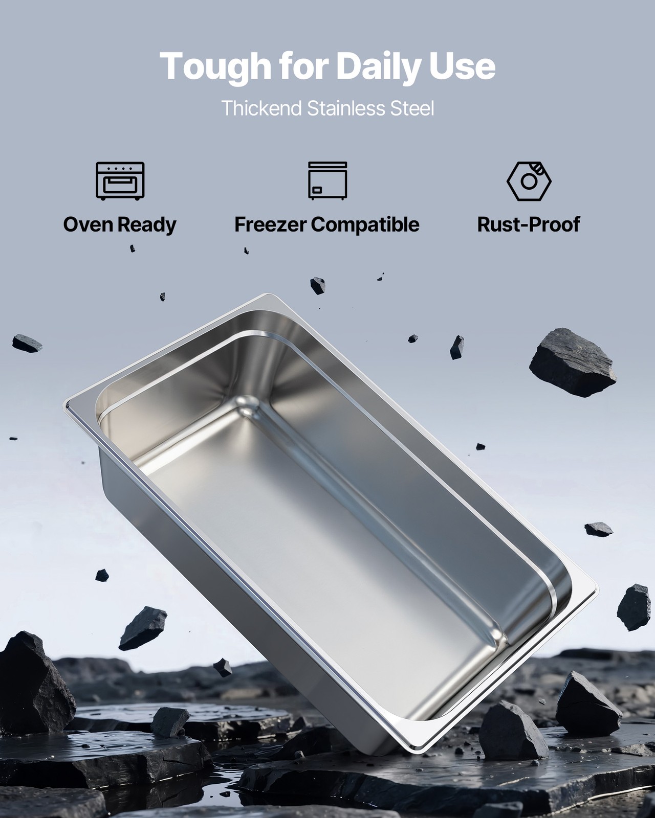 VEVOR Full Size Hotel Pan Steam Table Pan 6 Inch Deep Stainless Steel 1 Pack