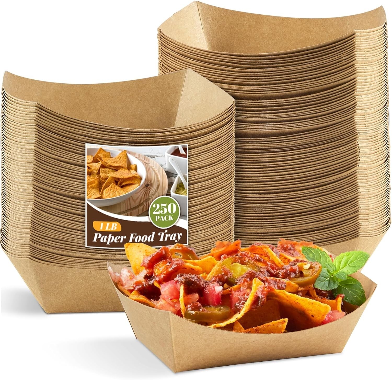 1lb Heavy Duty Disposable Brown Kraft Food Trays Hot Cold Basket