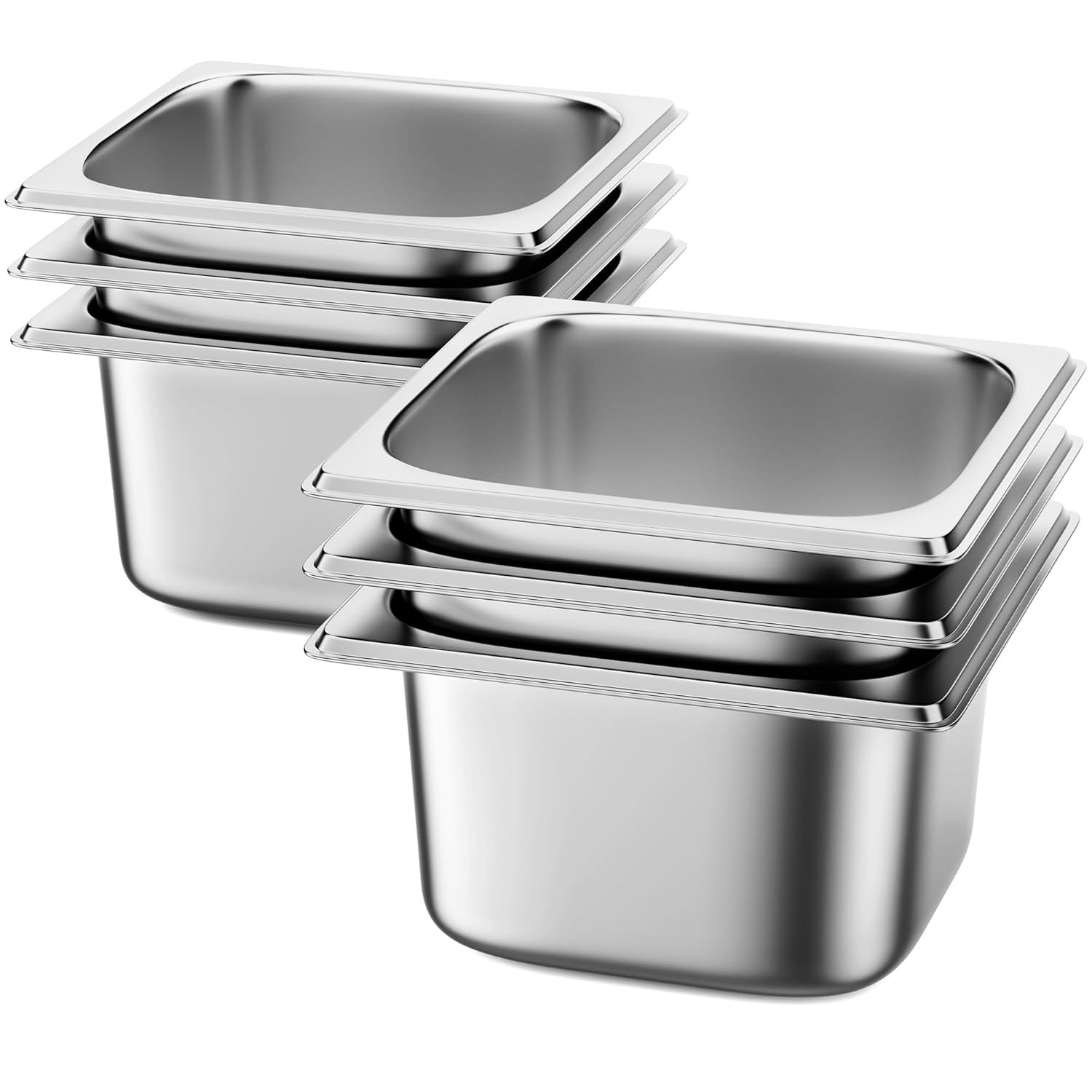 6 Pack Hotel Pans 1/6 Size 4″ Deep Steam Table Pan 22 Gauge Anti Jam Stainles…