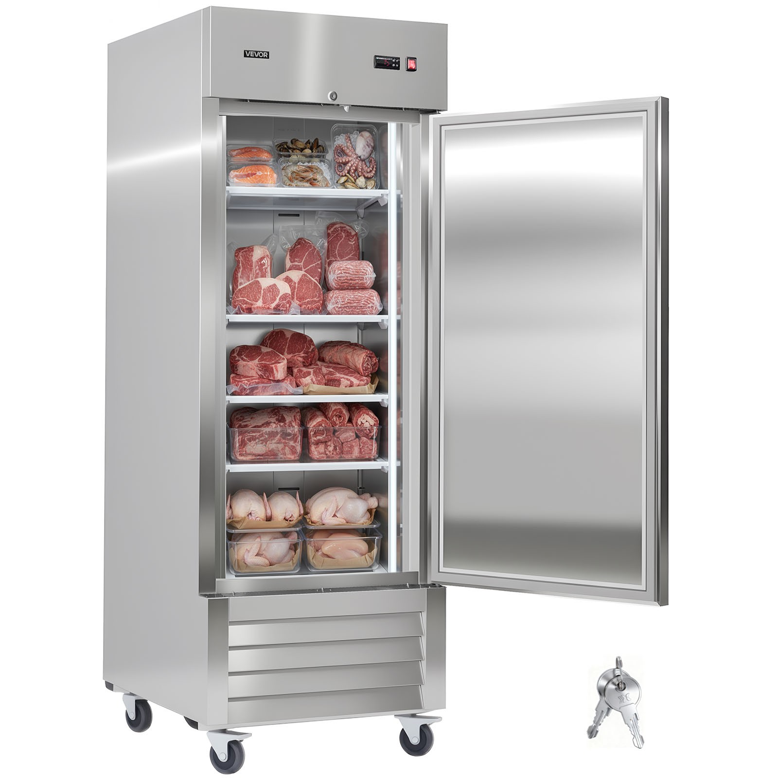 VEVOR Commercial Freezer 22 Cu.ft Reach In Upright Freezer 1 Door 4 Shelves