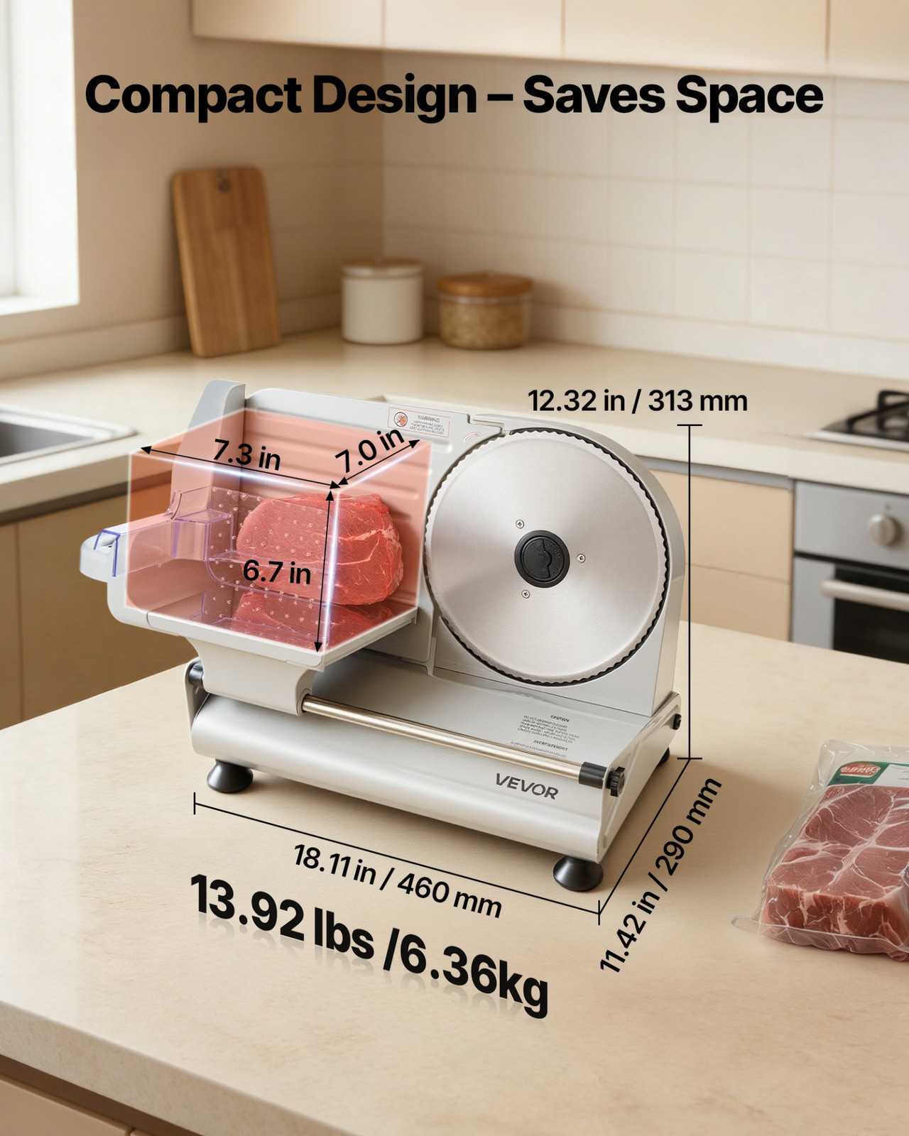 Electric Meat Slicer 8.6″ 200W Deli Food Slicer w/ 2 Blades Adjustable Thickness