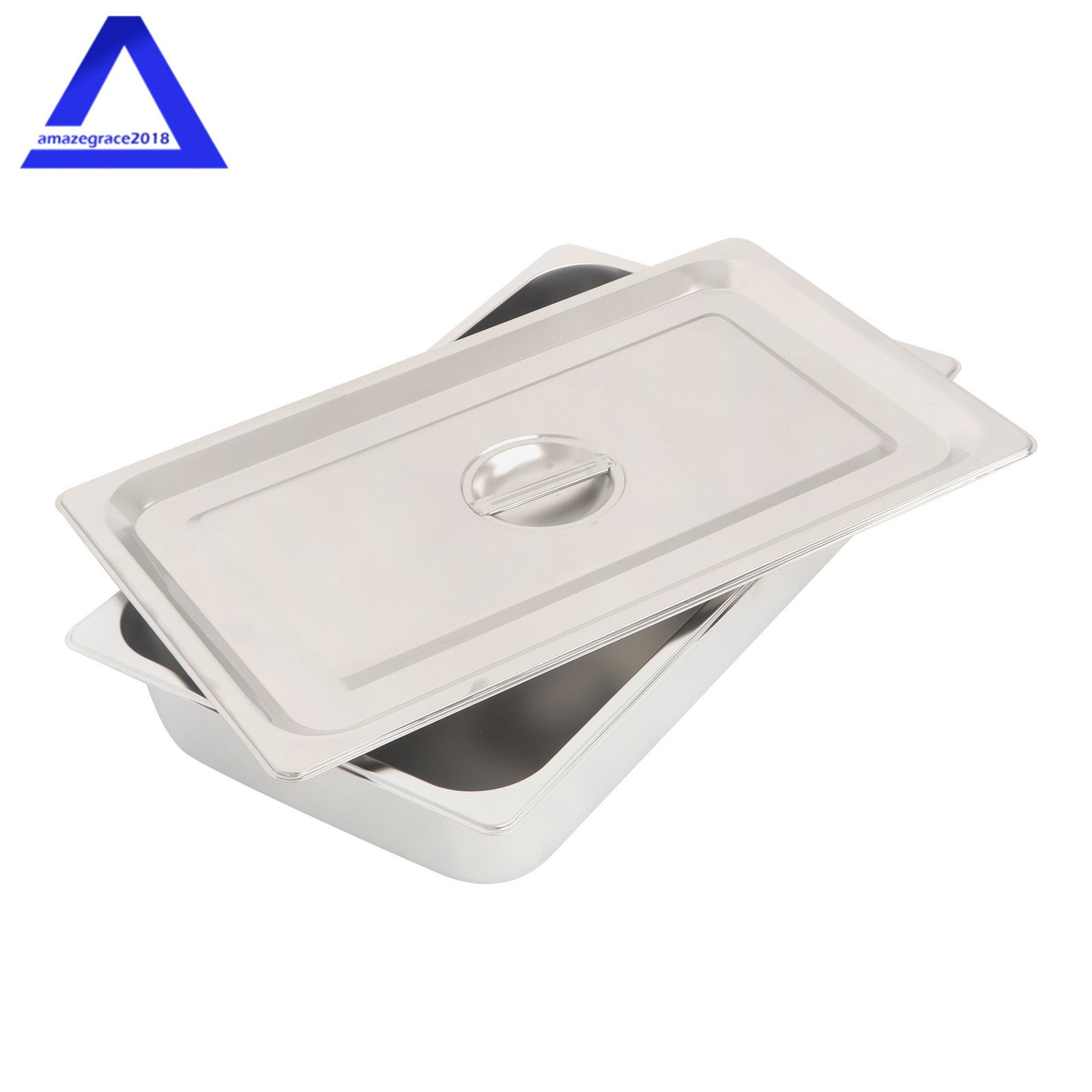 Steam Table Hotel Pans 1/1 Size 4″ Deep 2Pcs Stainless Steel Metal Tray with Lid