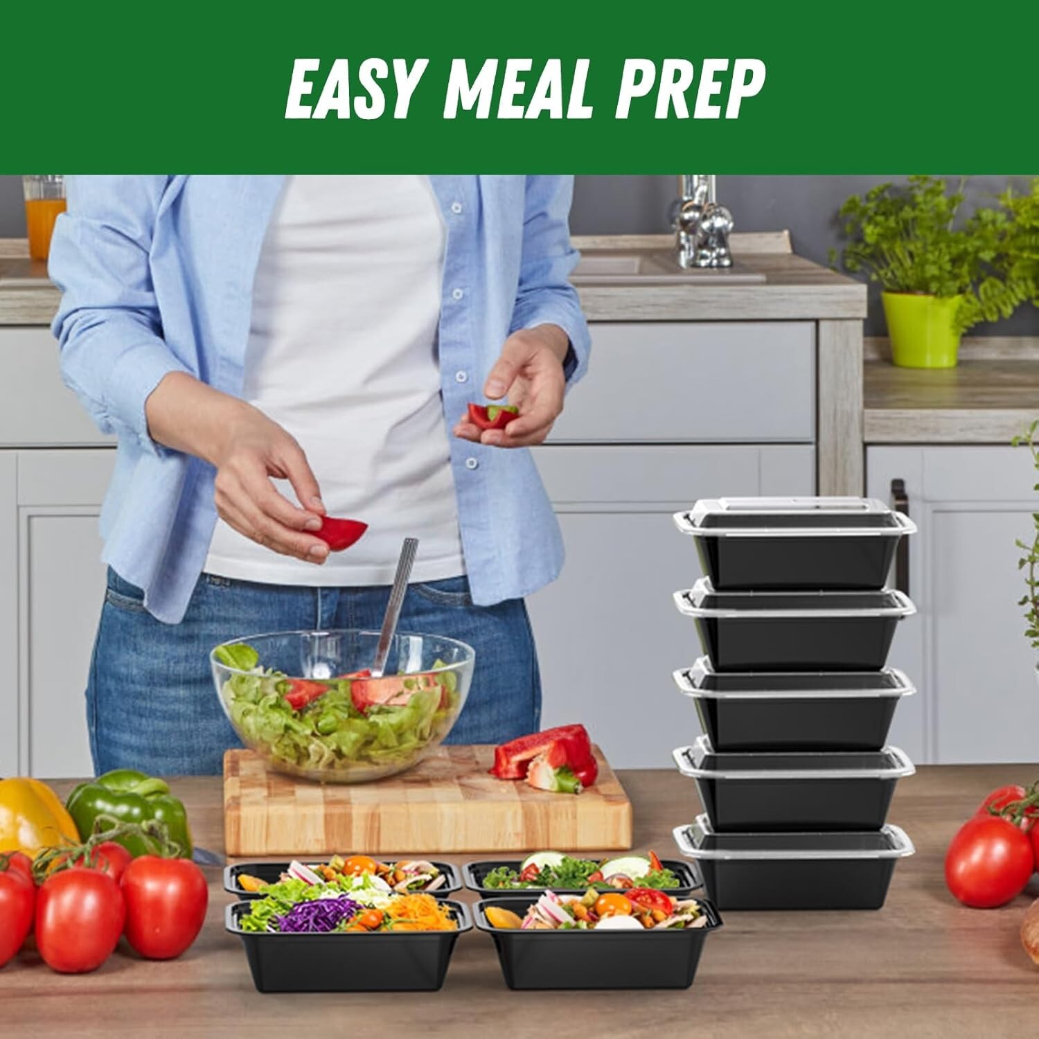 Paquete de 50 (100 piezas) de recipientes reutilizables para preparar comidas de