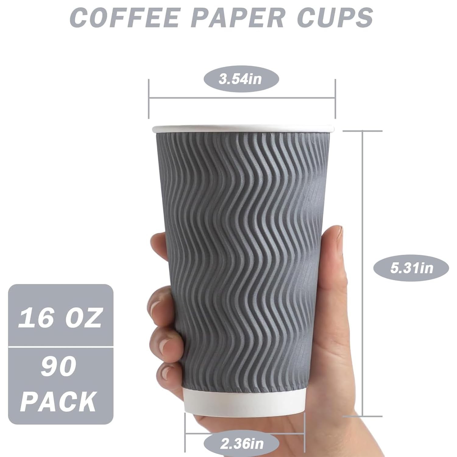 Disposable Coffee Cups 90 Pack 16 oz Gray Insulated Cups No Lids Pack of 90 Cups
