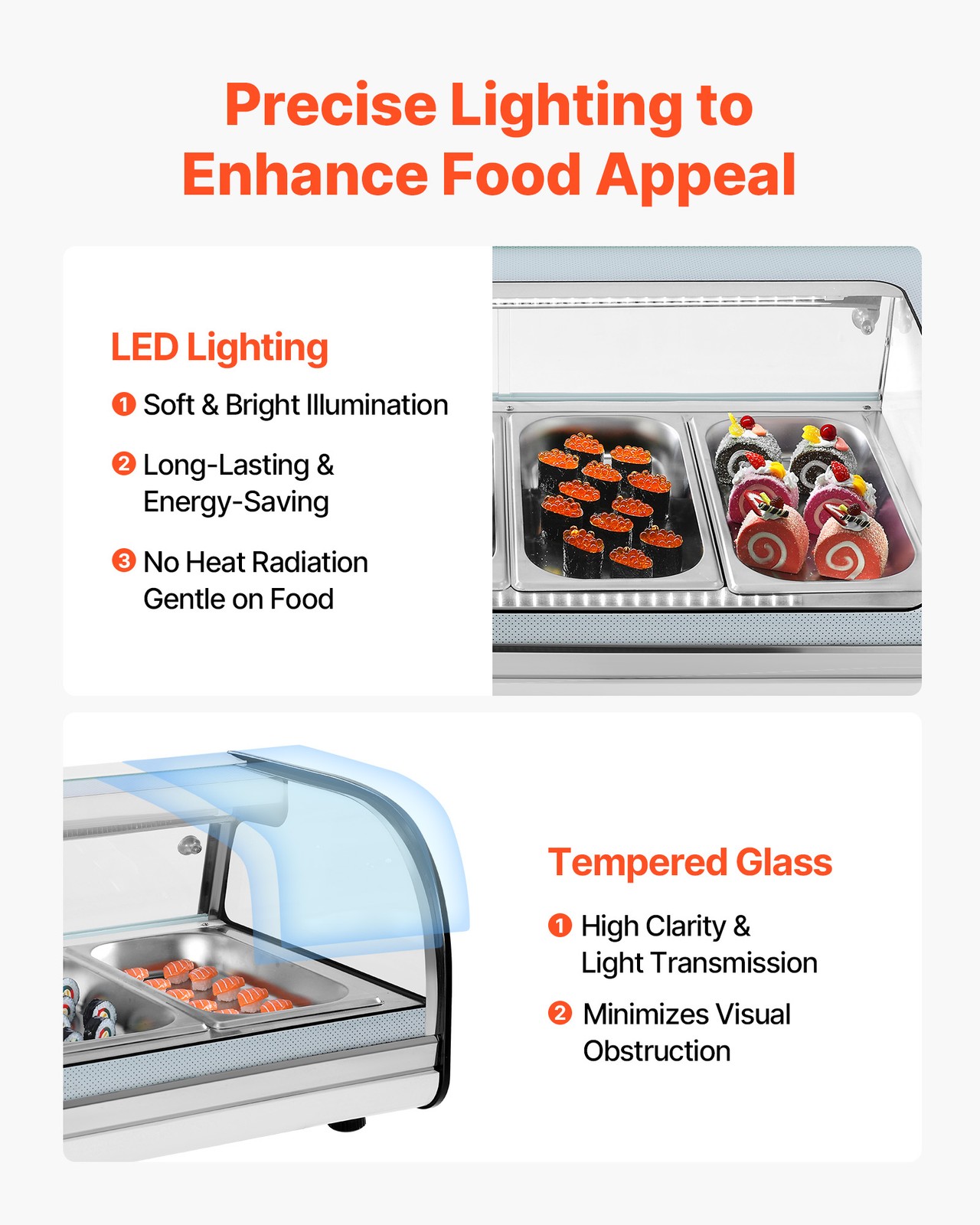VEVOR Sushi Display Case Refrigerator 2.2 Cu.ft Countertop Sushi Case with 6 Pan
