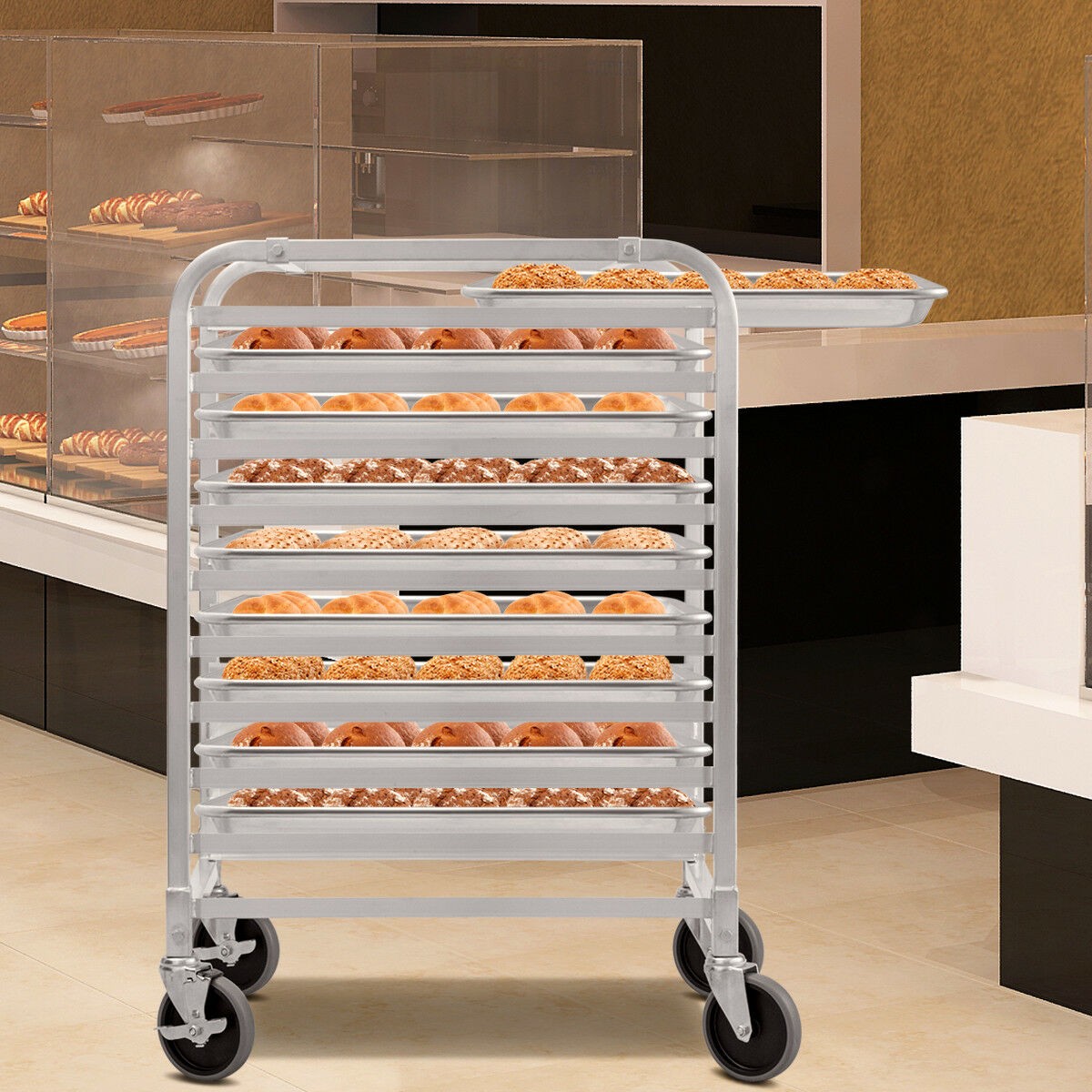 Costway 10 Sheet Aluminum Bakery Rack Rolling Commercial Cookie Bun Pan Kitchen