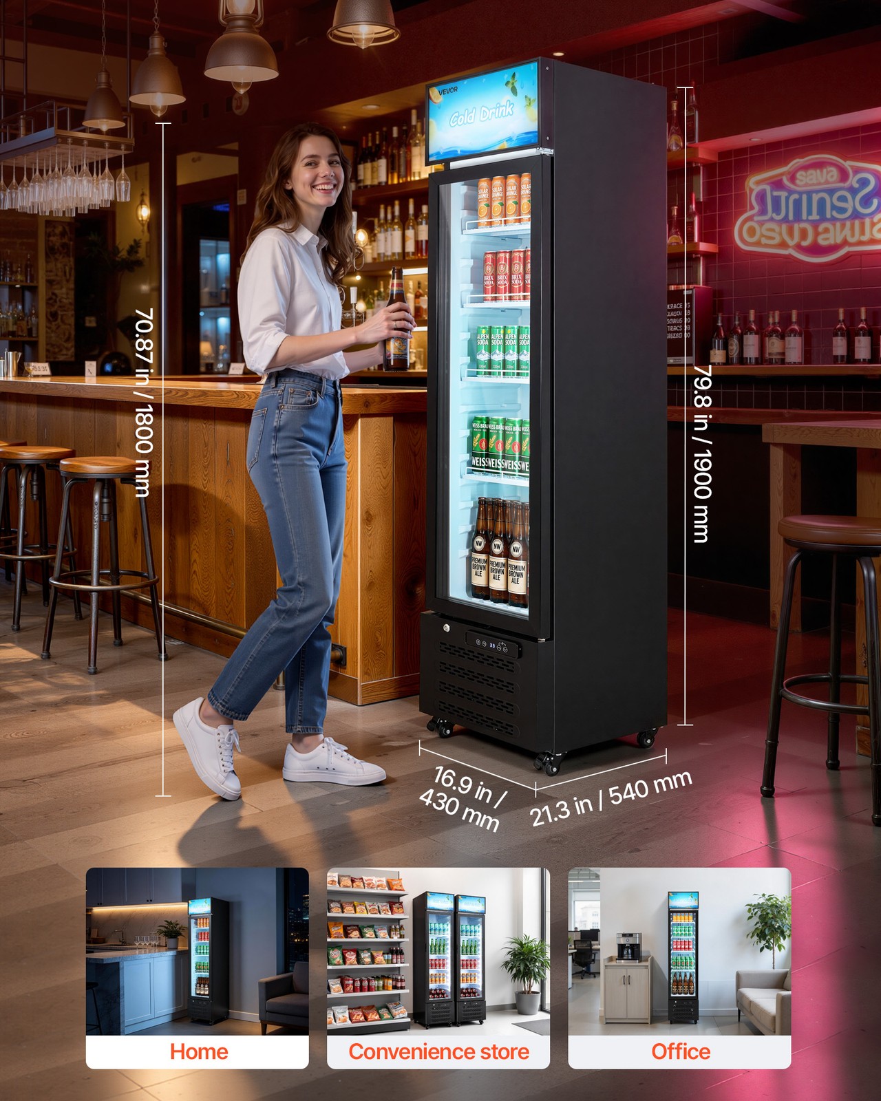VEVOR Commercial Merchandiser Refrigerator 7.5 Cu.Ft Upright Beverage Cooler