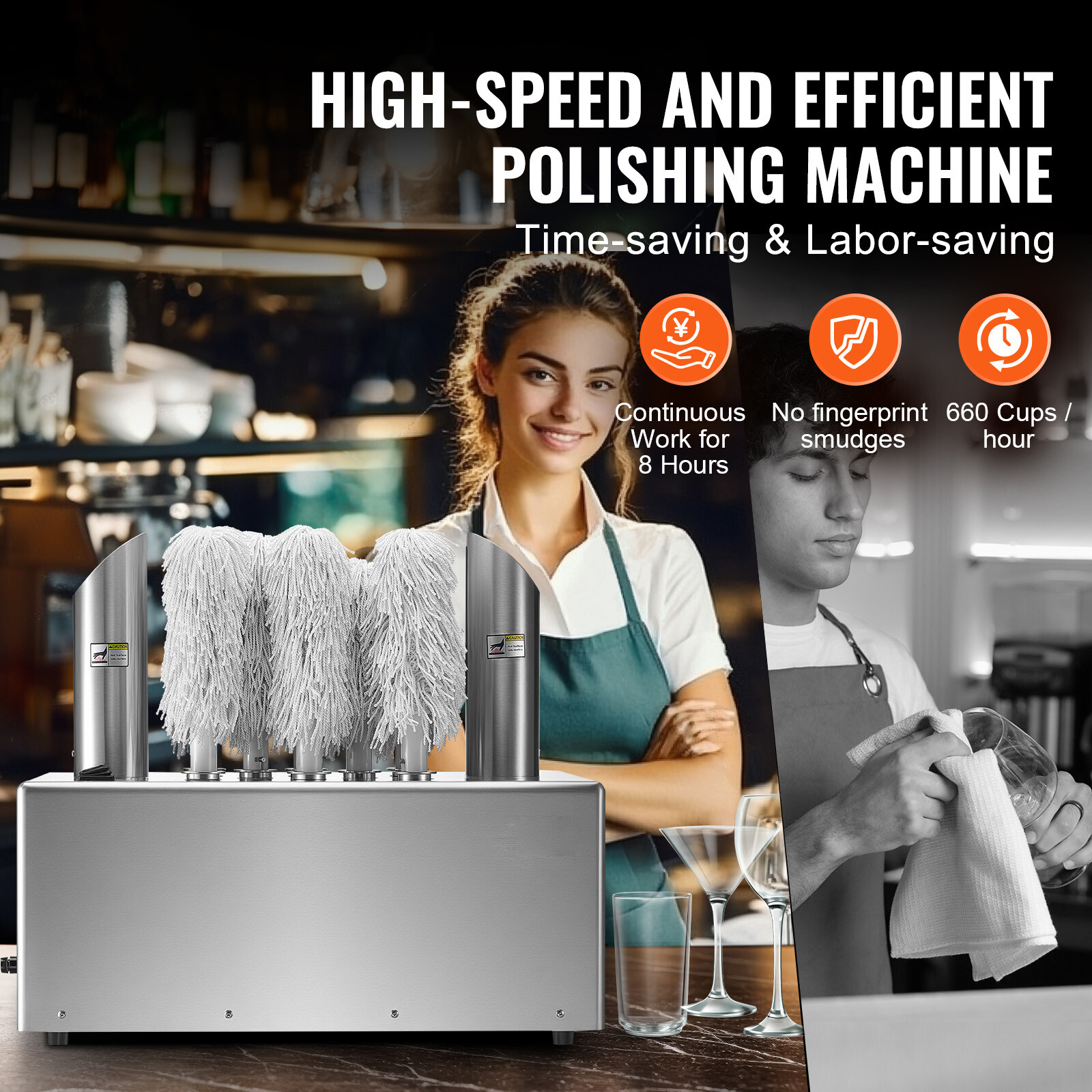 Wine Glass Polisher 8-Brush Polishing Machine 660Cups/H for Bar Restaurant