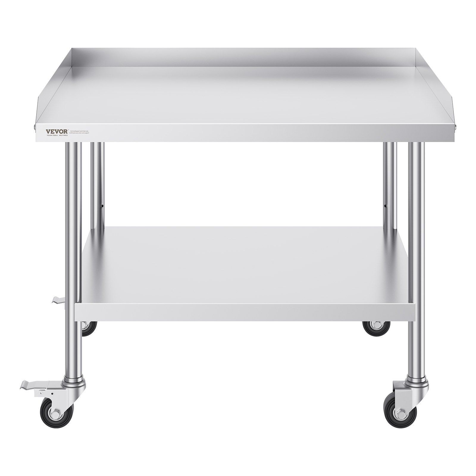 30x36x30in 3-sided backsplash stainless steel work table with 4 wheels