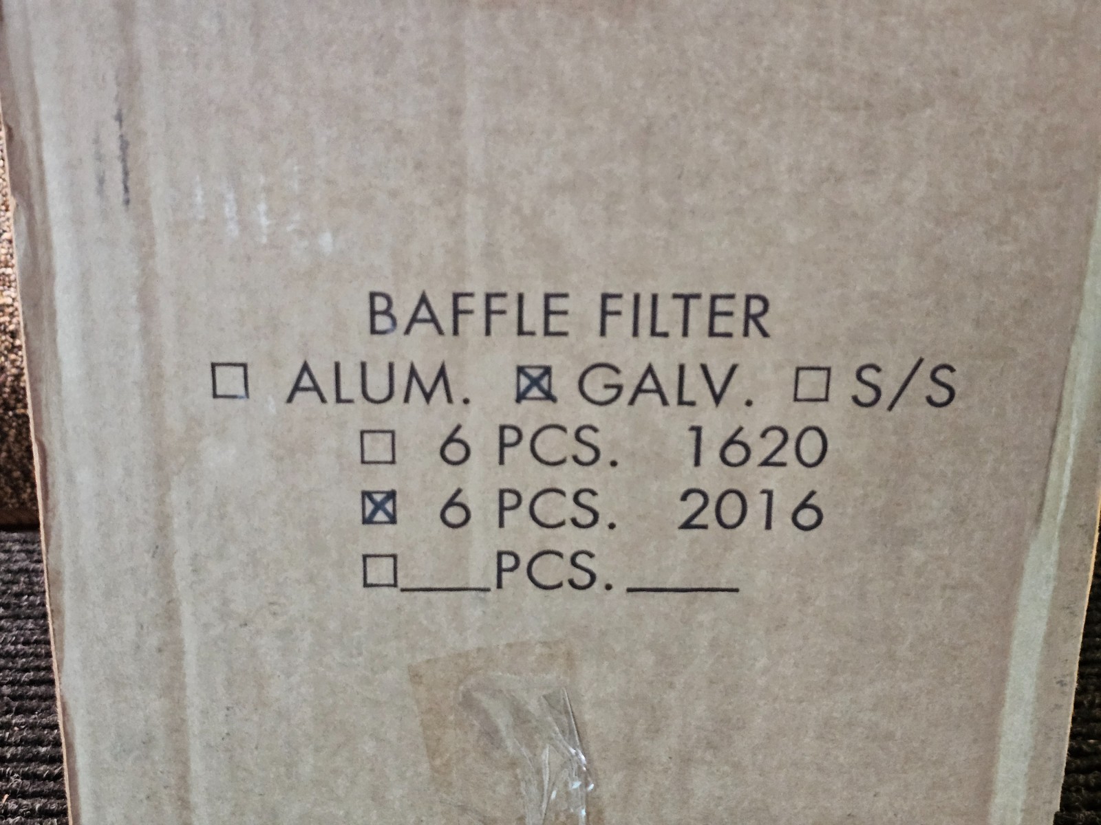 (QTY 6) Trine F35I Baffle Grease Filter, 20in. x 16in. x 2in., Galvanized Steel